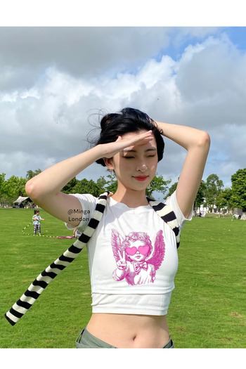 Minga London White Angel with Heart Glasses Crop Bluz (Bottom Crop Not Included)- Ghostella