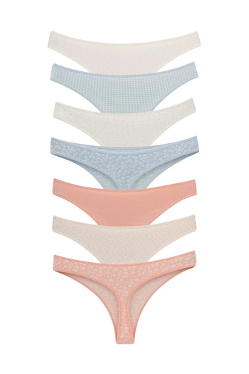 LİBELLA İÇ GİYİM Women's Cotton Lycra Thong Panties Pack of 7 – White, Pink and Blue Colors