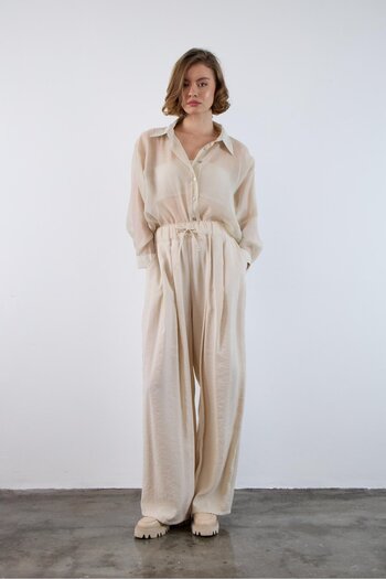 FEMMESTUDIO Women's Stone Waist Elastic Wide Leg Pants