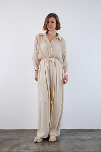 FEMMESTUDIO Women's Stone Waist Elastic Wide Leg Pants