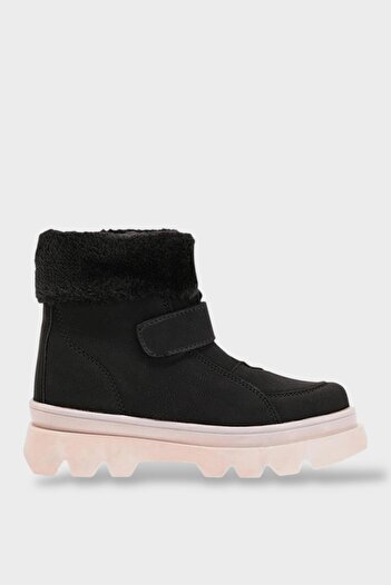 Liger Non-Slip Thick Sole Furry Velcro Children's Boots Black - Powder