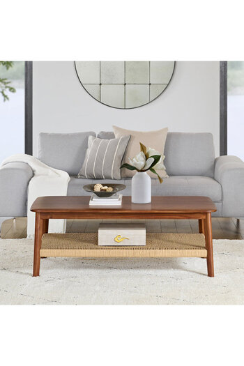 Generic Center Table 120x60x40cm - Classic-looking with Woven Shelf - Solid Acacia Wood Elegant Coffee Table