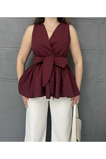 Butik Merrline Women's 100% Cotton Woven New Trend V-Neck Sash Ruffled Blouse Shirt