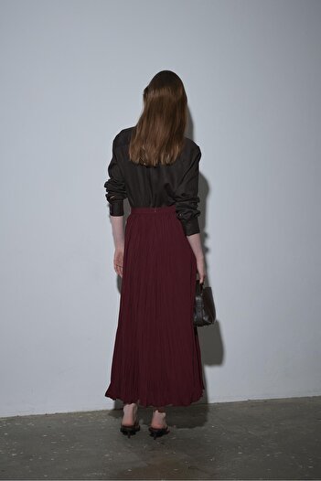 Suud Collection Bordo Donette Piliseli Etek