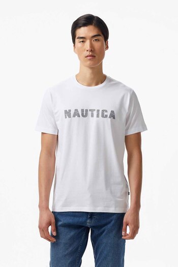Nautica Ανδρικό μπλουζάκι με στάμπα κανονικής εφαρμογής - Λευκό
