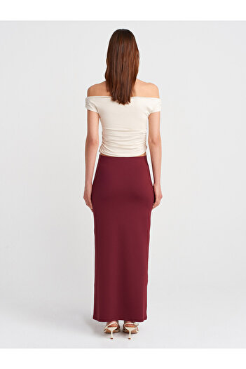 Dilvin 80354 Polyamide Pencil Skirt-Burgundy