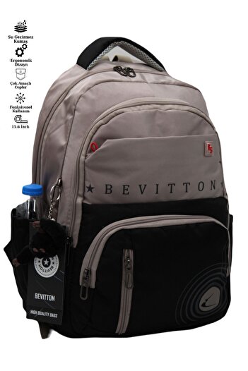 Bevitton Bvt-34400 School Bag Water Resistant Fabric Unisex Mink-Black School Backpack