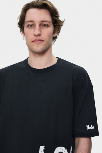 UCLA Igniso Black Crew Neck Printed Oversize Men's Tshirt
