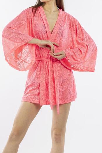 Nicoletta Women's Pareo Kaftan Dressing Gown Lace Pink