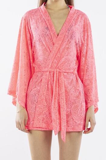 Nicoletta Women's Pareo Kaftan Dressing Gown Lace Pink