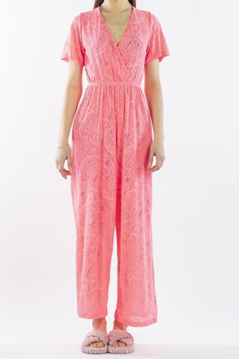 Nicoletta Women's Pareo Jumpsuit Beach Dress Neon Lace Pink