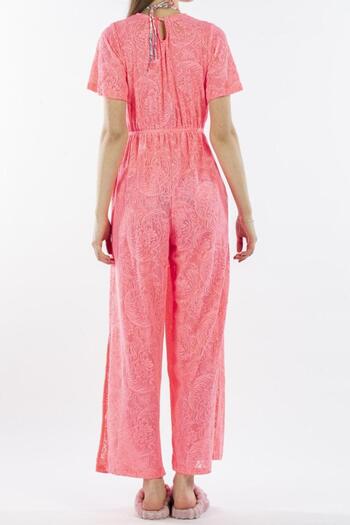 Nicoletta Women's Pareo Jumpsuit Beach Dress Neon Lace Pink