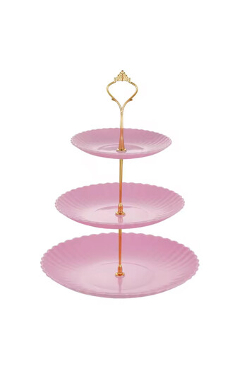 PUFO Candy 3-tiered fruit bowl, for cakes, fruit, appetizers, metal handle, pink