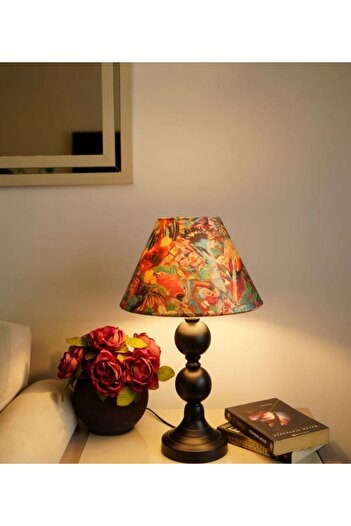 Semboldekor 2t Black Footed Conical Feather Patterned Stylish Yatsk Room Lampshade