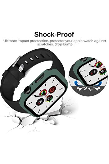 REDz Accessories Apple Watch 7/8/SE2 Case, Glass Cover, Full Protection, Dark Green - Apple Watch 7/8 41mm