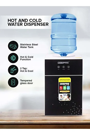 Geepas Hot And Cold Water Dispenser | Stainless Steel Water Tank With Fast Cooling And 2 Taps, Hot And Cold