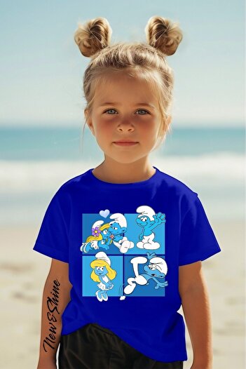 New Shine Sepette 6 Ve Üzeri Alımlarda 1 Tişört Hediyedir - Şirinler Baskılı Baskılı Oversize Çocuk T-shirt