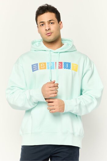 Esprit Men Hood with Drawstring Printed Hoodie, Mint Green
