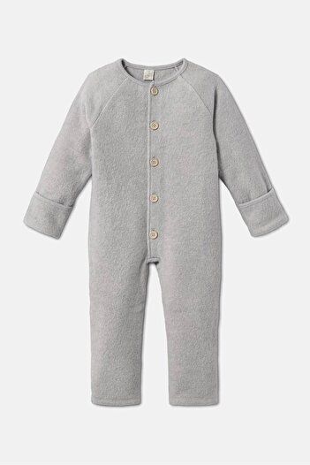 Tchibo Toddler Unisex Round Neck Wool Coverall Bodysuit, Grey