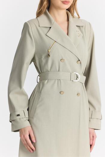 Zühre Double Breasted Collar Belted Beige Overcoat 13787