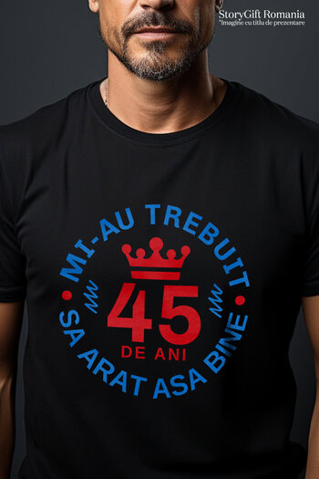 StoryGift Romania Tricou Barbati cu Design Circular Coroana Regala Text In Limba Roamana Varsta An,Black_M