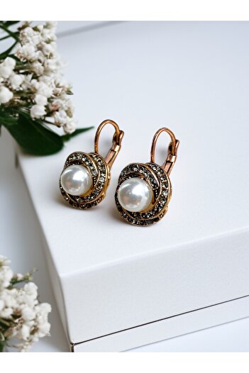 FAYRA ACCESSORIES Black Diamond i Taşlı Inci Sallantılı Küpe