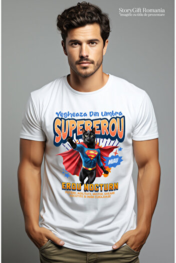 StoryGift Romania Tricou Barbati cu Luptataor Box Puternic Cu Par Inalt Campion Supereroi Personaj,White_S