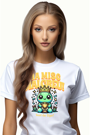 StoryGift Romania Tricou Femei Testoasa Campion - Ma misc mai greu, cu imprimeu pe Fata, 100% Bum WHT_M