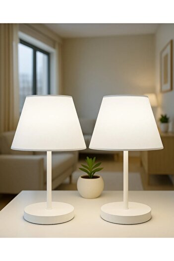 Semboldekor 2 White Cylinder Hat Lampshades with White Legs