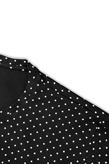 OEM Women's Black Polka Dot Pajama Set, Comfortable With Shorts And Cropped Top, Cotton