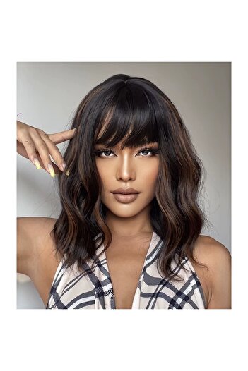 animis beauty Braided satin wig, bob model, synthetic fiber with natural appearance, wavy hair, with bangs, 36 cm