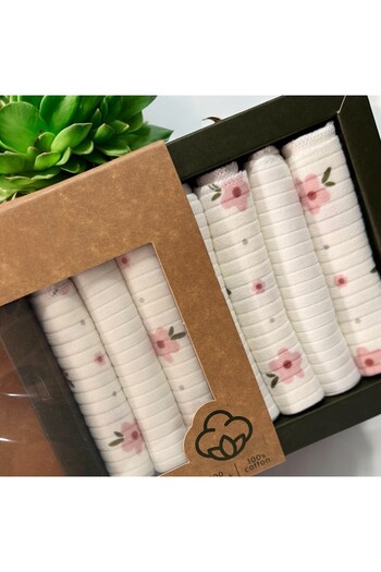 BYS TİCARET 100% Organic Cotton Baby Girl Mouth Wipes Set of 7 in Box