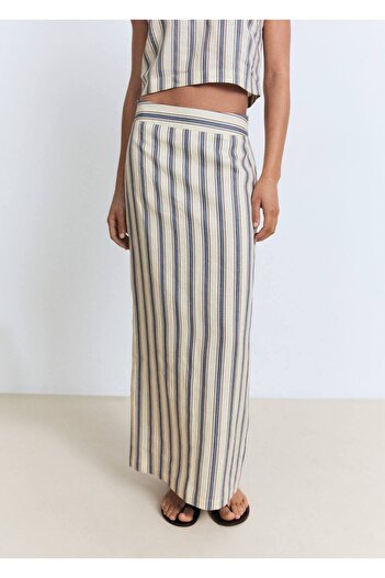 MANGO Woman Striped Linen Skirt