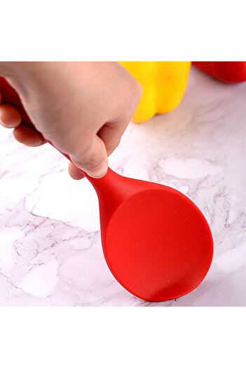 TARIK HOME 22.5 cm Extra Hard Red Silicone Mixing Spoon - Fireproof and Non-Stick Rice Spoon