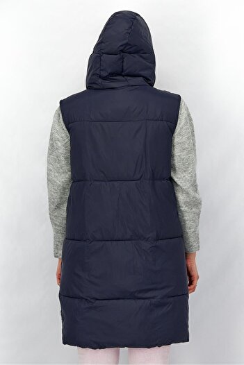 Tchibo Women Hooded Long Sleeve Plain Quilted Jacket, Navy