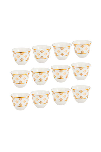ABAREEK Saudi coffee cup set made of pure white porcelain with a beautiful gold pattern, consisting of 12 pieces