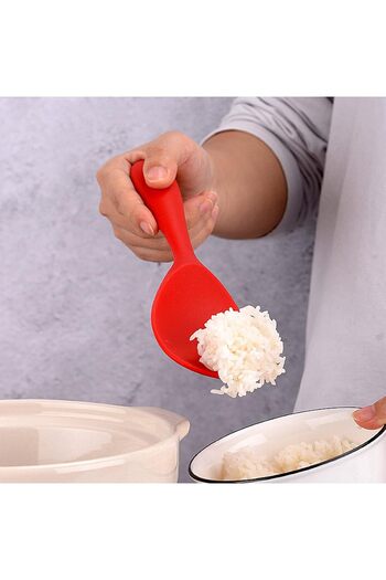TARIK HOME 22.5 cm Extra Hard Red Silicone Mixing Spoon - Fireproof and Non-Stick Rice Spoon