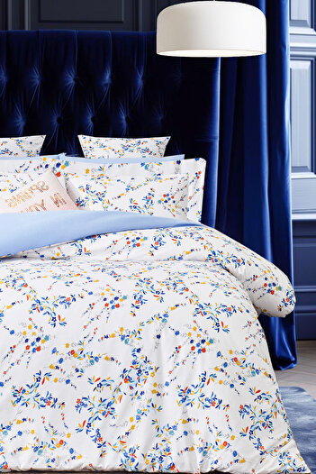 İQON Fitted Sheet Duvet Cover Set Single Botanic Blue