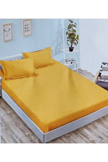 Pucioasa Double bed linen, Damask, Sulphur, 6 pieces, Fitted sheet 230x250 cm