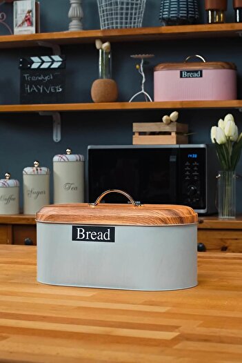 sizinsepetiniz Bamboo Look Cover Metal Bread Bowl