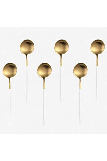 PUFO Set of 6 Luxury coffee, tea, dessert spoons, stainless steel, 13 cm, gold/white