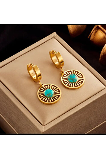 Phellos Steel Turquoise Mini Stone Round Women Earrings
