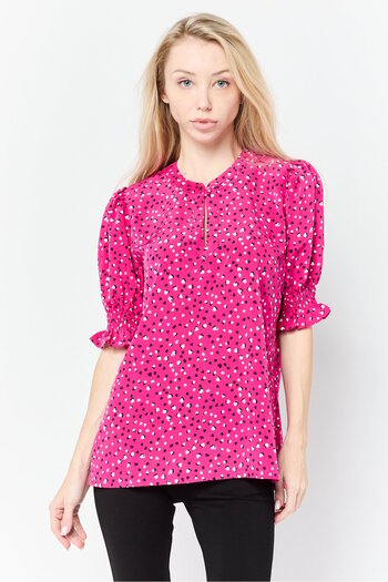 Karl Lagerfeld Women Band Collar Short Sleeve Allover Print Top, Multicolour