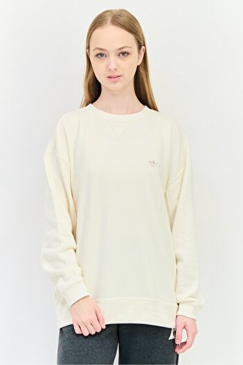 adidas Women Sportswear Fit Long Sleeves Outdoor Sweatshirt, Beige