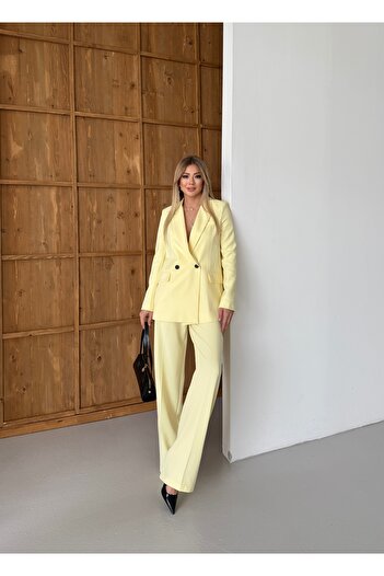 HOEK Women Yellow Blazer Jacket Pants Suit