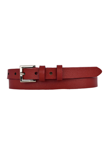 GoDeri 2cm Thin Red Women's Belt - 100% Genuine Leather, Silver Buckle Dress and Pants Belt Square
