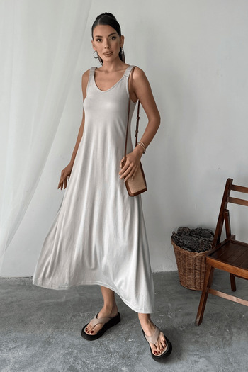Paw Garage Women's Sloane Pike Modal Fabric Shirring Elastic Strap Maxi Summer Dress