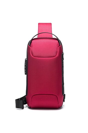 BANGE Crossbody backpack, splash-proof, anti-theft pocket, TSA lock and USB port, BANGE, Red