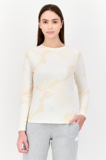 adidas Women Sportswear Fit Long Sleeves Camouflage Training Top, Beige