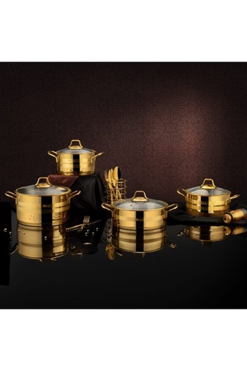 ÖZLİFE Hüma 8 Piece Cookware Set Titanium Gold